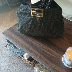Fendi Brown Monogram Canvas Shoulder Bag with Gold Hardware